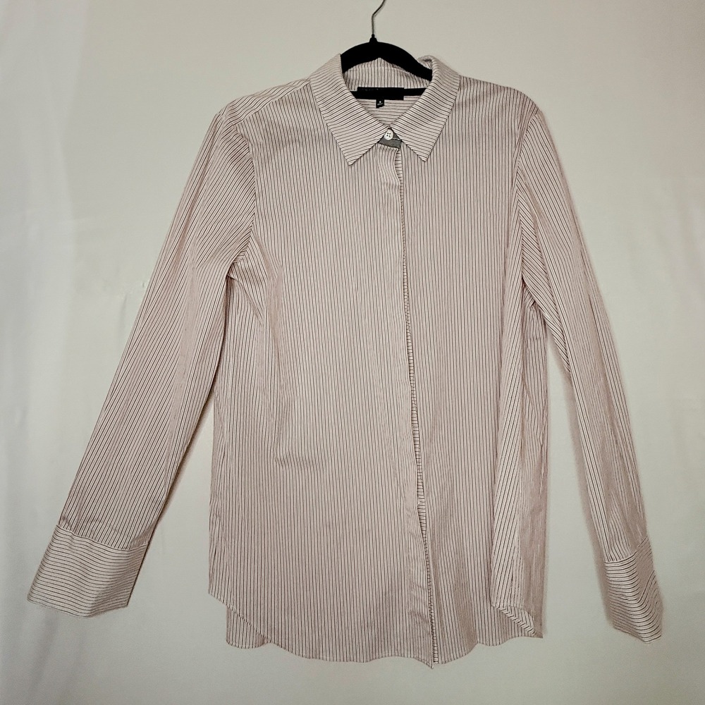 Lafayette 148 New York Striped Stretch Cotton Button Down Shirt S Quiet Luxury - Picture 1 of 9